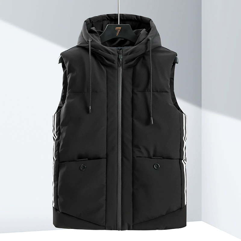 Новый осенне-зимний хлопковый жилет для мужчин, модный повседневный теплый жилет с капюшоном, стильная мужская хлопковая куртка-жилет.