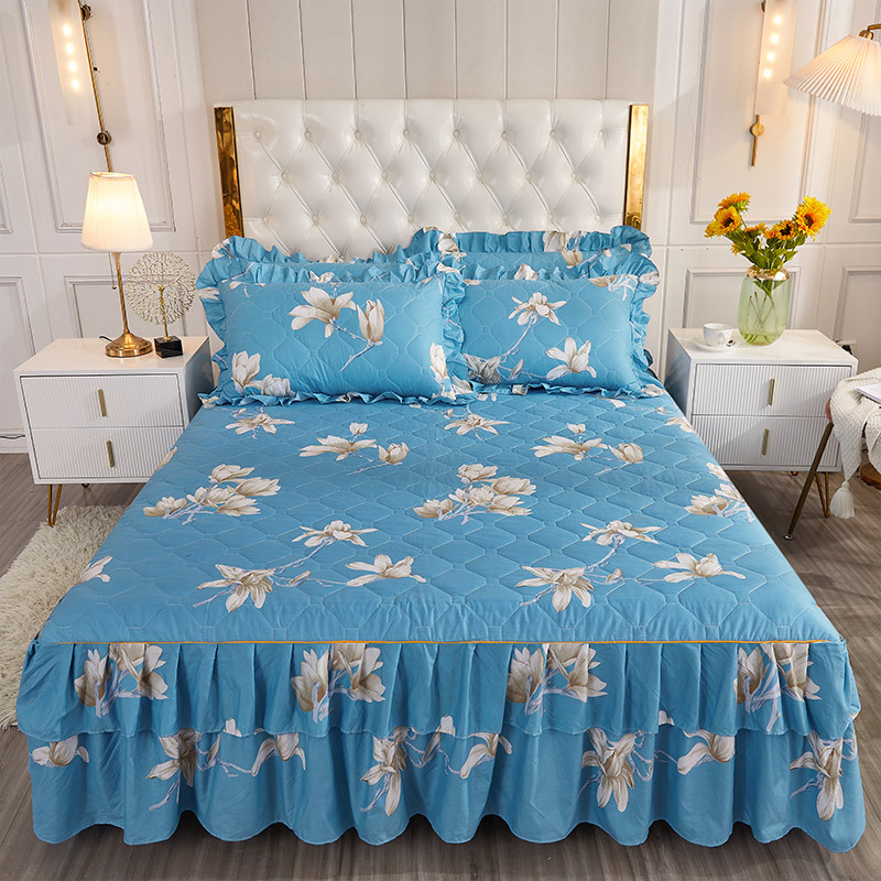 Transfronterizos encaje vestido de cama de estilo coreano encaje de algodón grueso cama de filamento molienda cama de acolchón polvo cubierta de cama al por mayor