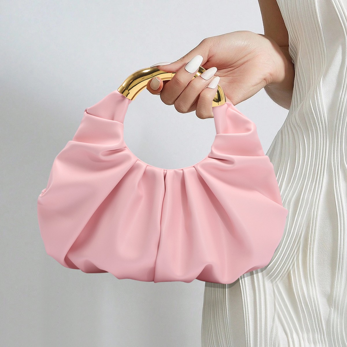 Cloud Fold Handbag – Asymmetric Crinkle PU Clutch With Magnetic Closure & Phone Slot (5 Colors, Minimalist Evening Bag, Structured Yet Soft)_voghion.com