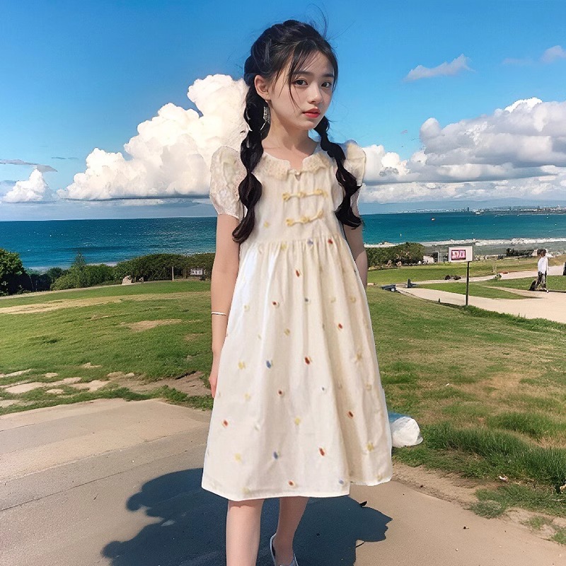 Girls' floral 2024 summer new fashionable and stylish children's women's clothing princess vest dress_voghion.com