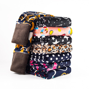 Popular medium and large girls' pants autumn and winter fleece-lined leggings fashionable printed warm pants