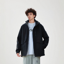 风衣外套男士中长风衣宽松青少年学生外套男装潮流百搭连帽男士
