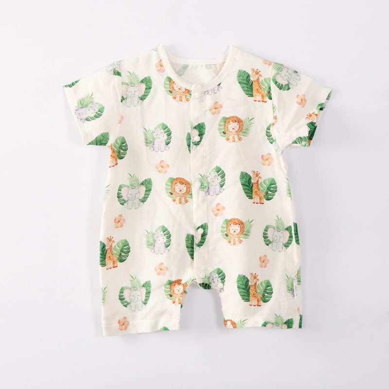 Ropa fresca de verano para bebé, mono de manga corta de gasa de algodón de bambú antibacteriano tipo A, fino.