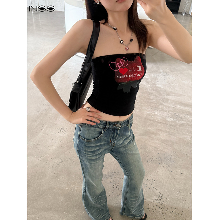 Inss American-Style Strawberry Spicy Girl Tube Top for Women, New Summer Slim-Fit Pure Desire Camisole Top