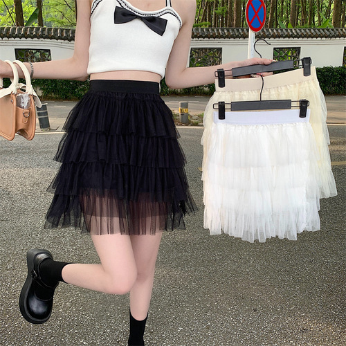 ivory black  white tulle Princess tutu mini skirt  for women girls pleated cake short skirt women's white skirt