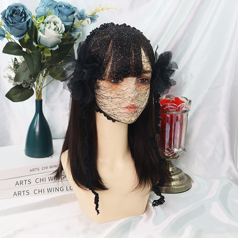 Amazon transfronterizo de encaje negro velos de cabello agujeros grandes toque de malla foto de fiesta de belleza TK