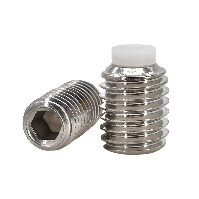 304 스테인레스 스틸 POM 플런저 기계 M3M4 내부 육각형 볼록 끝 부분, 플라스틱 기둥 강성 높은 내마모성 고정 나사 포함