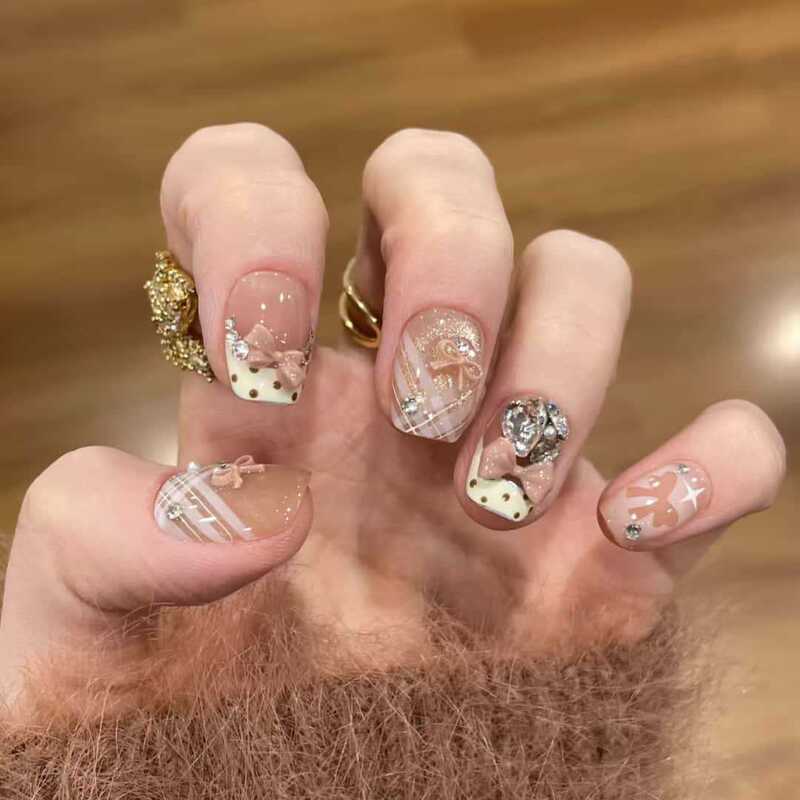 Wearable Nails 30 Pieces Whole T132/S283 Cream Lily Short Ladder French Ballet Style Cat Eye High-End Manicure