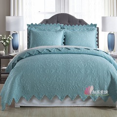 外貿雙面純色繡花床蓋三件套 外貿跨境床上用品絎縫被 美式床單