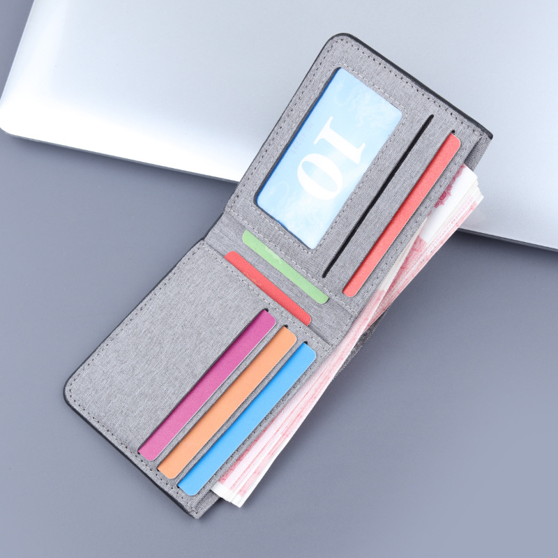 Cartera de lona de los hombres cartera de los hombres bolsa de tarjeta de billetera corta integrada titular de la tarjeta de los hombres clip corto Denim ultrafino hombres