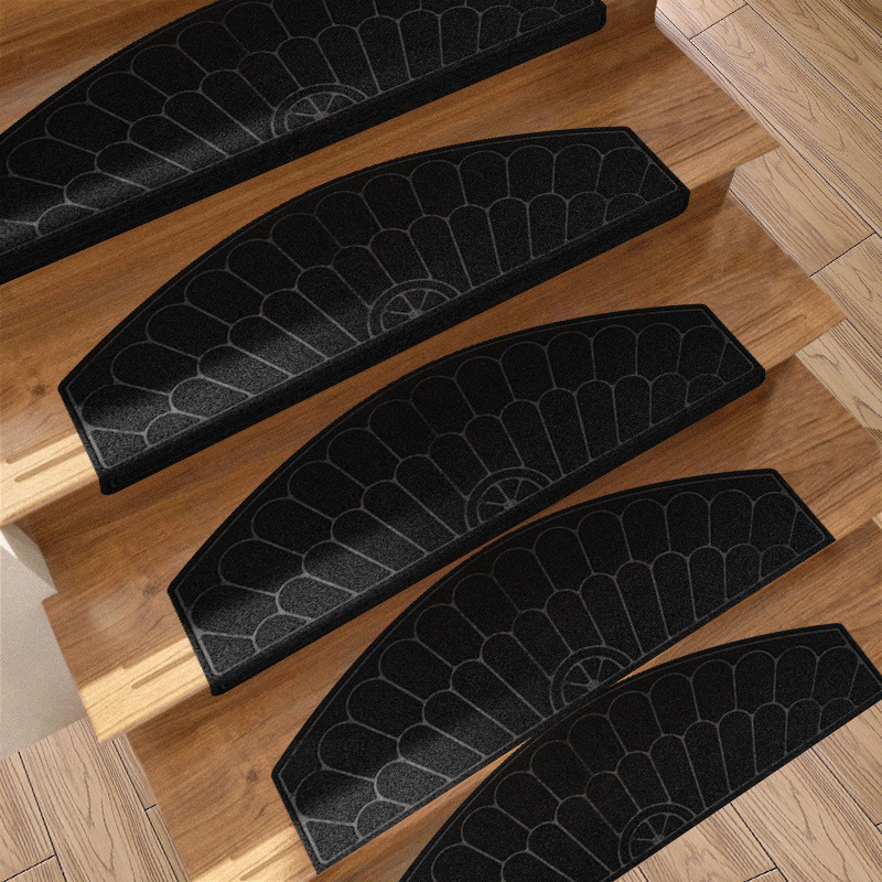 Alfombrillas para Escaleras en Espiral de Madera Maciza con Relieve Estilo Europeo, Alfombrillas Autoadhesivas de TPR con Estilo Retro Europeo