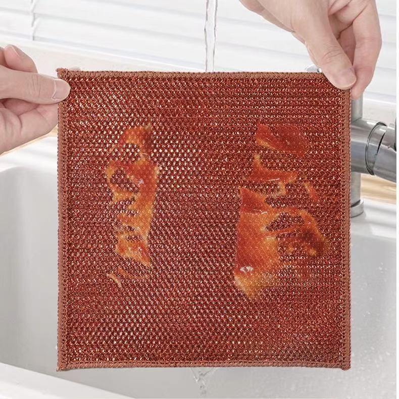 Double-layer Thickened Non-oiled Household Kitchen Cleaning Dish Washing Cloth Brushing Pan Non-injuring Bronze Cleaning Towel