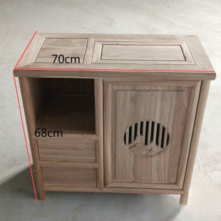 Northern Old Elm Tea Cabinet with Mortise and Tenon Structure, Shipped as a Whole, Comes with Handles for Tea Making, Simple Balcony for Home Use