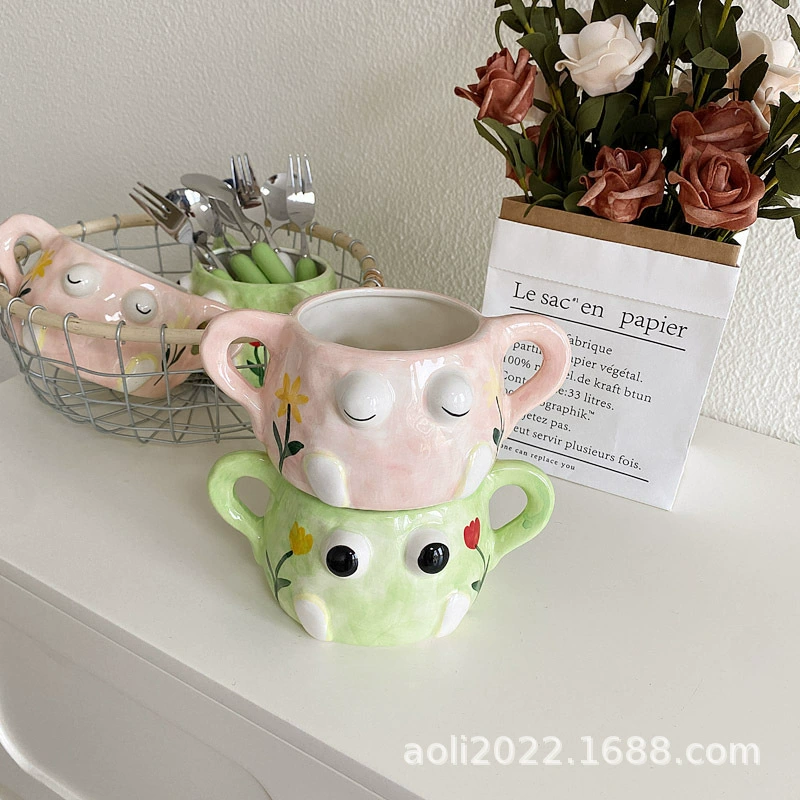 INS Creative Girl Heart Hand -painted Frog Cup Cute Cartoon Breakfast Milk Cup Home Drinking Water Ceramic Cup