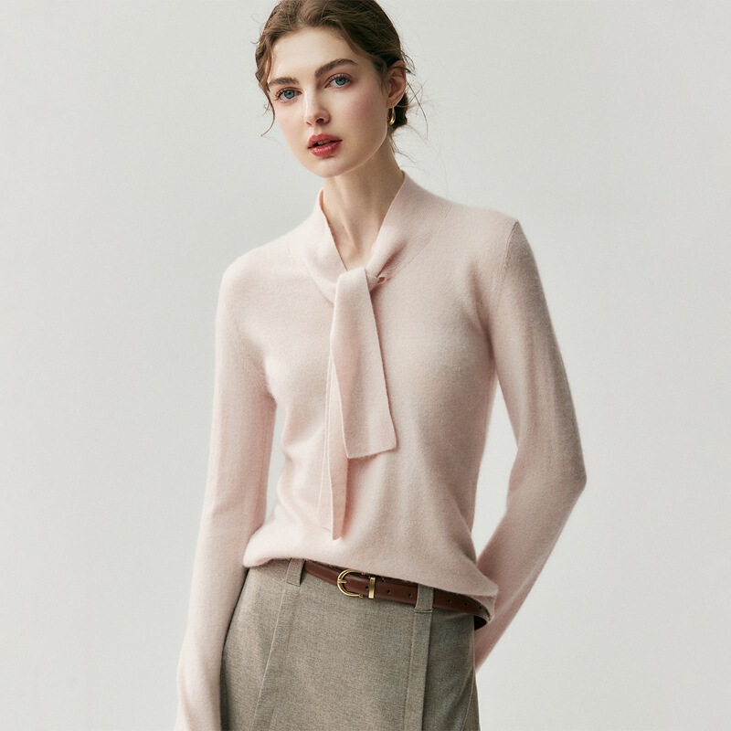 Stand Out~ Comes with Ribbon Baby Cashmere Women's V Neck Loose Knitted Bottoming Sweater Age-Reducing Wool Sweater