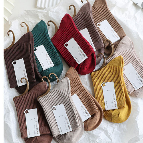 Socks for Girls and Women - Spring and Autumn, Bunchy Socks, Odor-Proof, Pure Cotton, Double-Needle, Summer, Women's Medium Calf Socks, Zhuji Cotton Socks, 100% Cotton Women's Socks