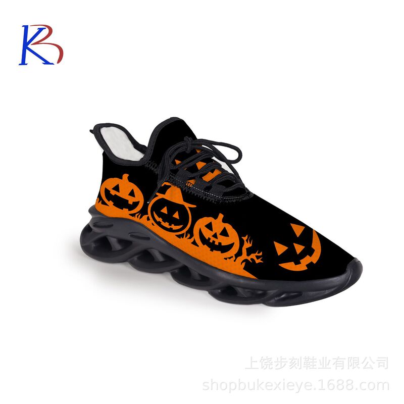 Cross-border pumpkin ghost Halloween print custom blade mesh running sneakers for men and women Cross-border pumpkin ghost Halloween print custom blade mesh running sneakers for men and women