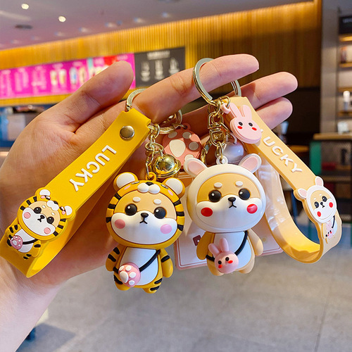 Official Cartoon Chai Xiaohu Keychain for Girls, Cute Trendy Fashion Deco Polished Chihuahua Rabbit Keychain Bag Hook