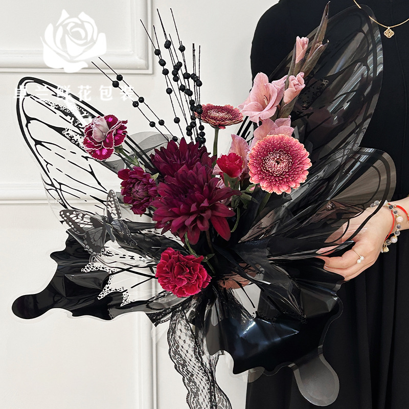 （量大联系客服）520梦幻水晶蝴蝶翅膀花束包装纸高级感防水opp膜