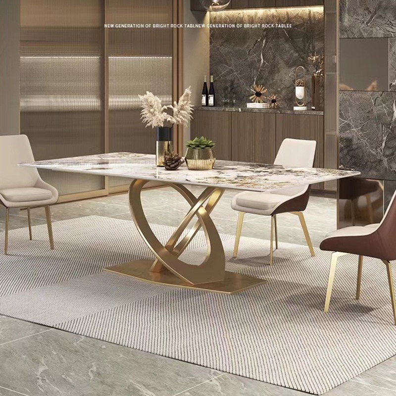 Pandora mesa de comedor de tabla de roca de lujo ligero de alta gama moderna y simple mesa de superficie brillante rectangular nórdica pequeña casa