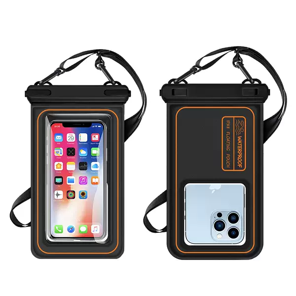 Cross-Border Hot-Selling Dual-Hook Sponge Floating Waterproof Phone Bag, Waterproof Phone Case for Swimming, Touch Screen Phone Cover