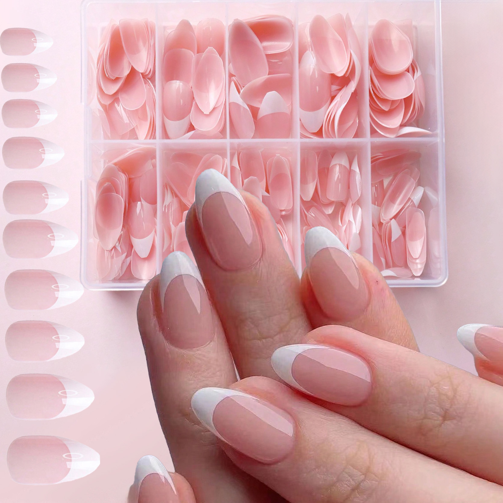 Nuevo conjunto de 120 piezas de caja de desgaste de uñas de alta calidad, estilo francés de uñas desnudas, simple, uñas falsas, uñas desmontables