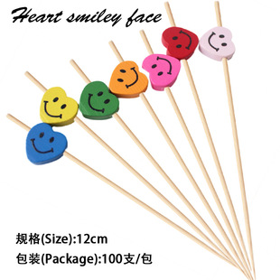 Bamboo Skewers Kidsren's Cartoon Colorfulful Heart Smiley Peach Heart Decorative Toothpicks Snack Skewers Decorative Bamboo Skewers 100 Pieces