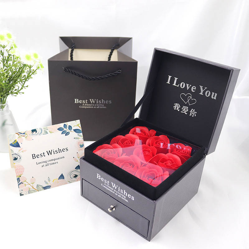 Hongmei 9 rosas caja de embalaje bolsas de regalo certificados de tarjetas de felicitación collares pulseras pulseras pulseras anillos caja de penas