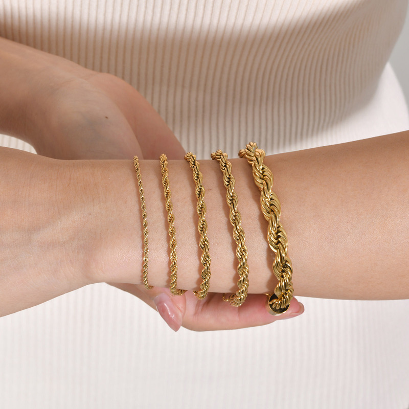 Titanium steel twist bracelet thick 2/3/4/5/8mm neutral ladies gold-plated stainless steel cross-border jewelry wholesale Titanium steel twist bracelet thick 2/3/4/5/8mm neutral ladies gold-plated stainless steel cross-border jewelry wholesale