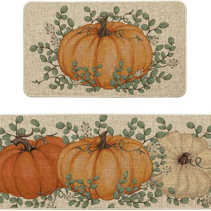 Tappeto di velluto di cristallo con personalità di Halloween, decorazione di zucca divertente, tappeto da cucina_voghion.com