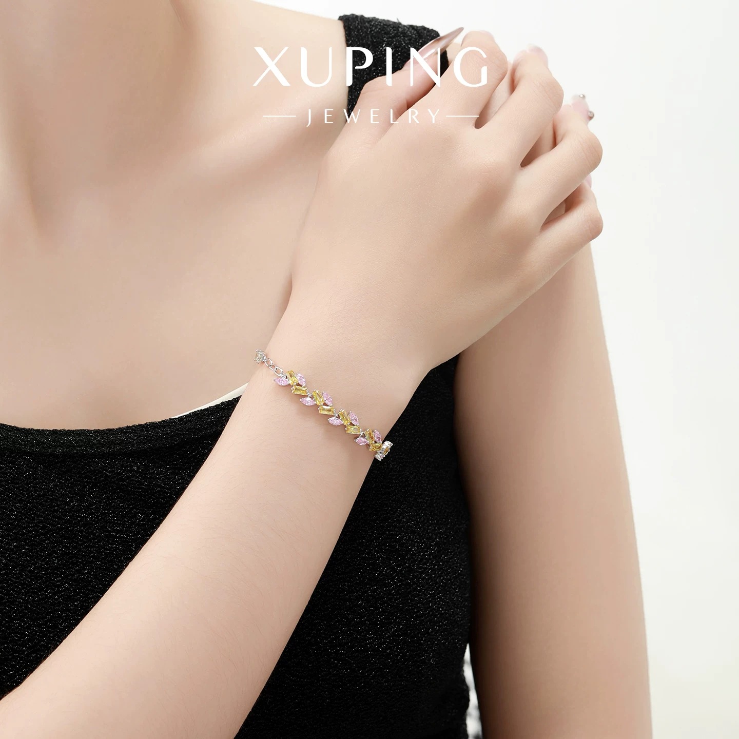 Xuping colección de cobre chapado blanco incrustado color zircon pulsera de orejas de trigo nicho de moda joyería de lujo ligera