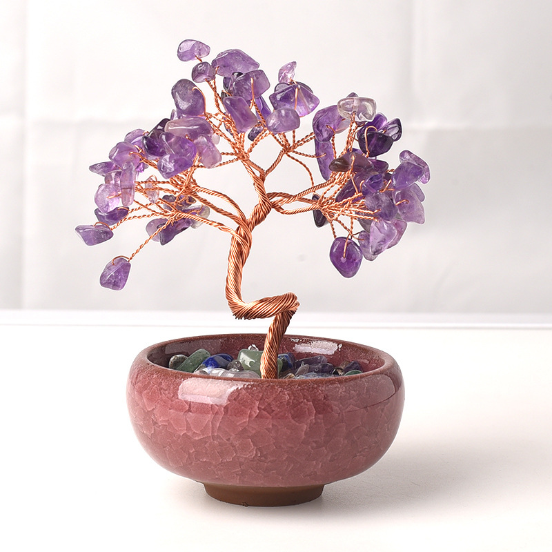 Life Tree Pattern Luxurious Style Luxurious Life Tree Crystal Amethyst Ornaments Artificial Decorations