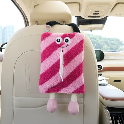 Car tissue box/set — Box, Internet-famous Cartoon Car Seat - lambskin-thick-striped-tissue-box-red-pink