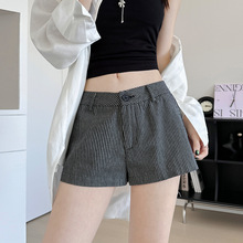 水洗条纹短裤女外穿夏薄款小个子直筒裤宽松显瘦阔腿a字西装热裤