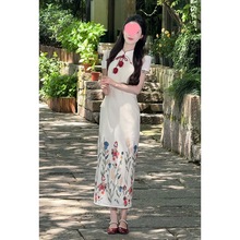 红昭愿新中式少女郁金香旗袍2025夏新品撞色连衣裙
