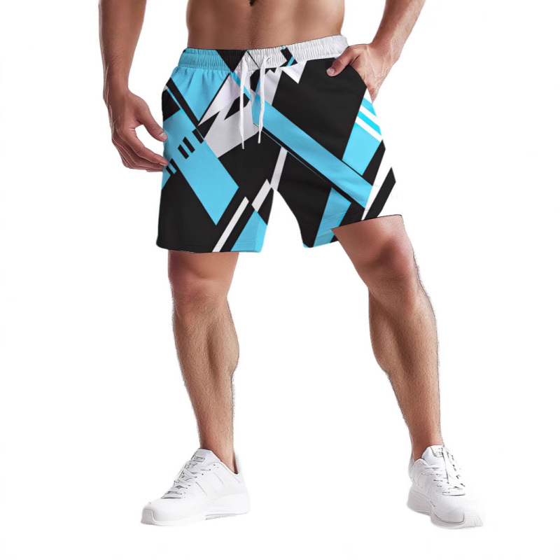 Cross-Border Export Summer Men's Shorts 3D Geometric Print Beach Hawaiian Beach Pants Sports Shorts