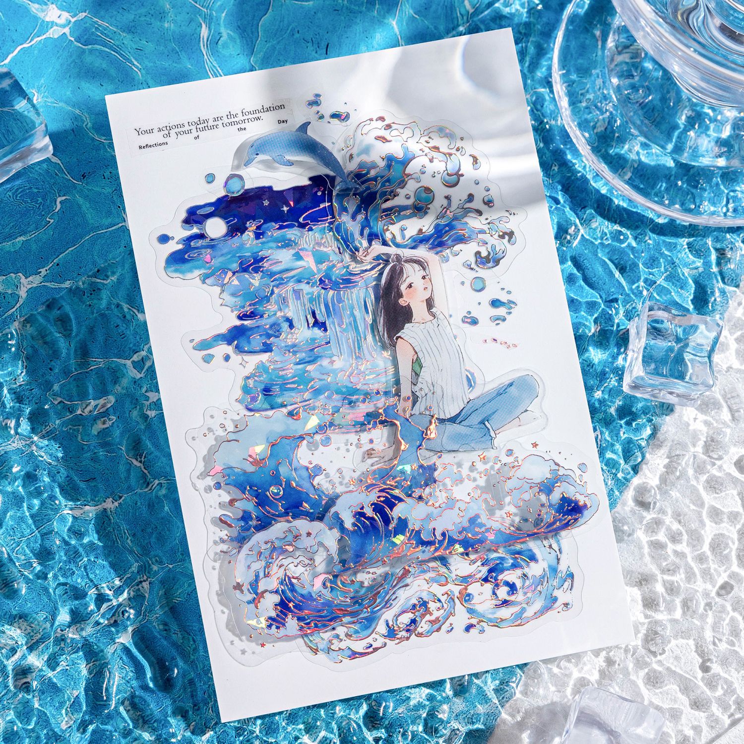 Mo Ink PET Ice Crystal Shell Light Stickers Series Water Language Boundless Rain Hand Tent Decoration Material Stickers Pack