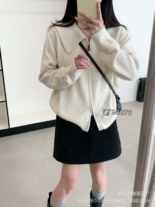 韩版双拉链翻领毛衣开衫女25秋冬新款慵懒风宽松软糯针织外套C148|undefined