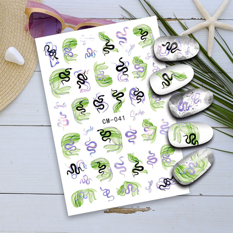 Cross-border New Year of the Snake Nail Art Sticker Simple Waterproof Adhesive New Year Snake Flower Snake Aurora Snake Nail Sticker Cross-border New Year of the Snake Nail Art Sticker Simple Waterproof Adhesive New Year Snake Flower Snake Aurora Snake Nail Sticker