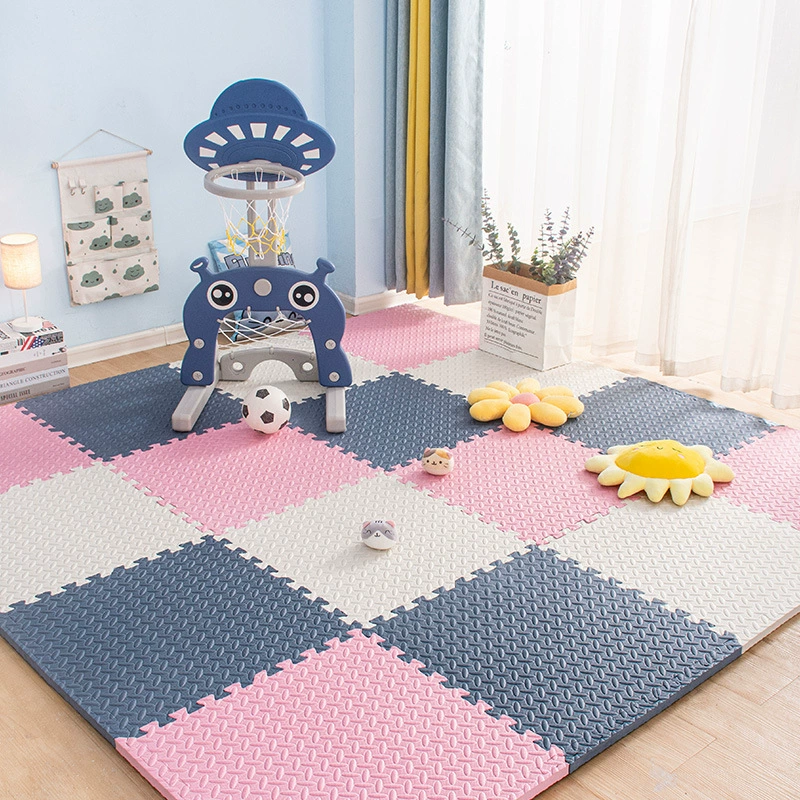 Thickened foam interlocking floor mat for crawling and playtime; soft, non-slip leaf-pattern tiles