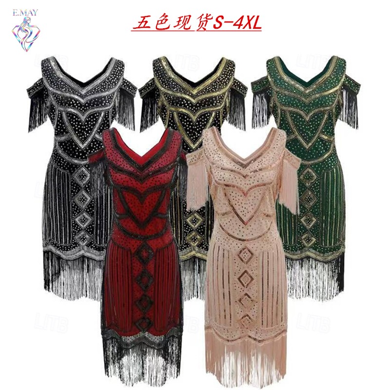 S-4Xl Gatsby 1920 European and American Retro Evening Dress Tassel Skirt Classy Banquet Party Sequined Dress S-4Xl Gatsby 1920 European and American Retro Evening Dress Tassel Skirt Classy Banquet Party Sequined Dress