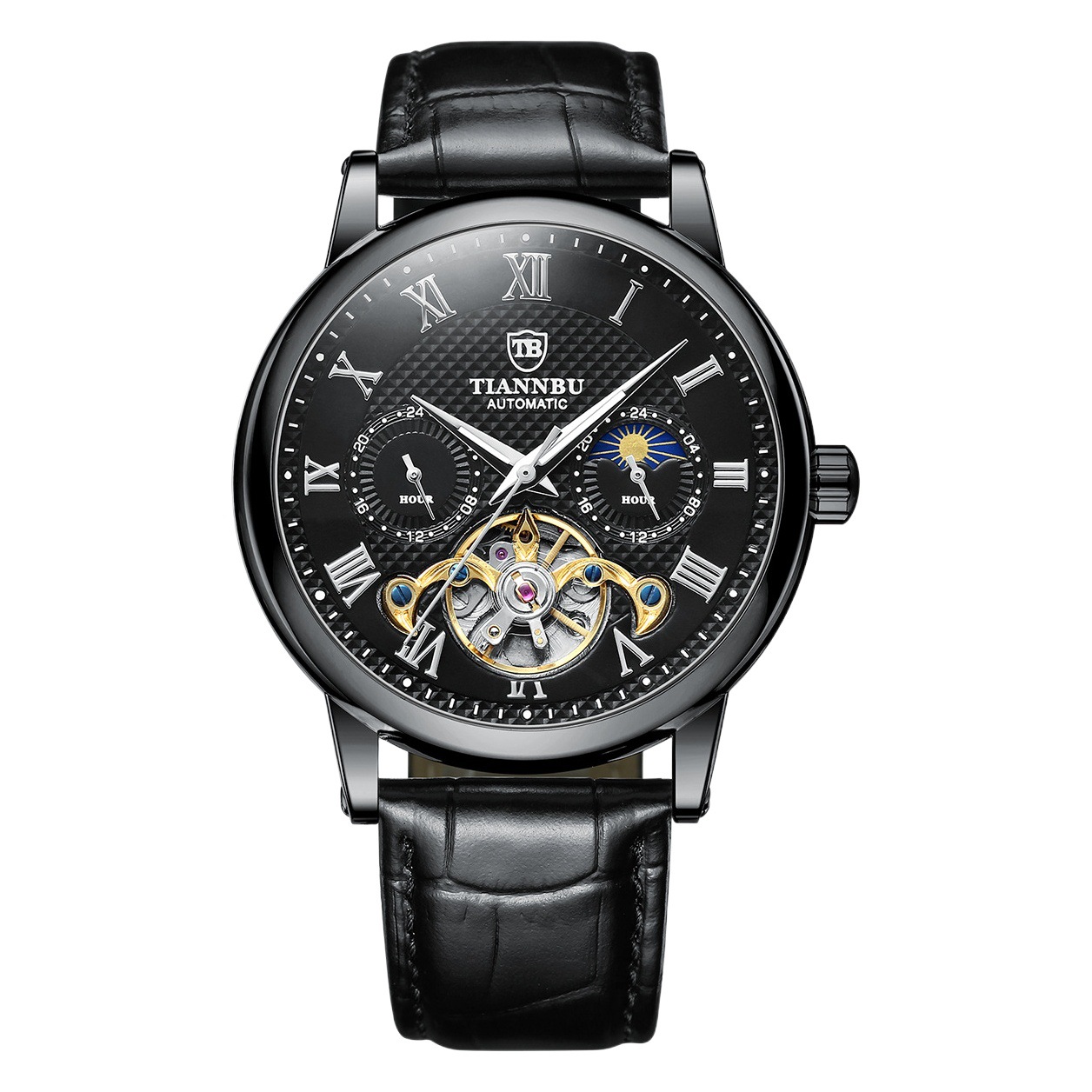 Sun Moon Star reloj mecánico luminoso impermeable automático reloj de hombre cinturón multifuncional moda reloj casual