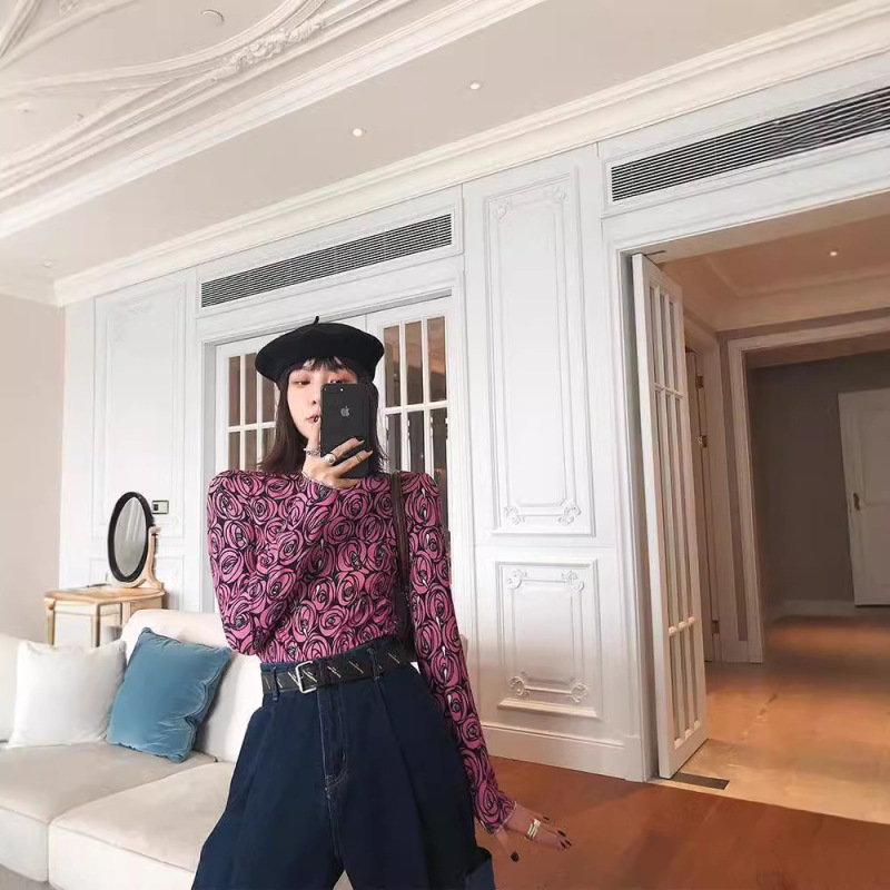 in stock] MONA Long Sleeve Base Shirt Women's Spring New Korean Style Slim Fit Slimming Elegant Round Neck Pullover Sweater