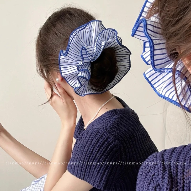 夏の雰囲気の女性用ブルーインテースヘアゴム、高級感のある2025年新作特大ヘアロープ、ボールヘッド、フラワーヘアロープ|undefined