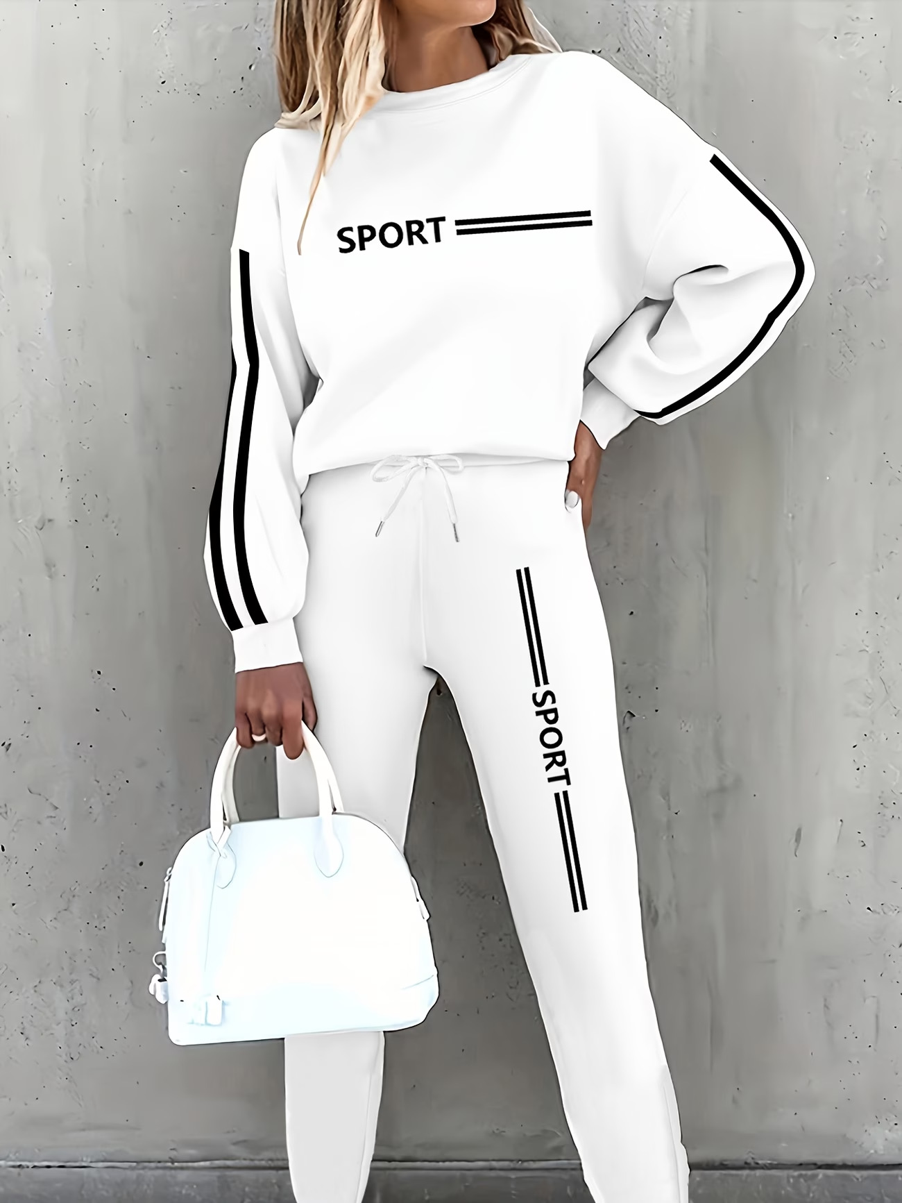 Women's Fleece Lined Tracksuit Long Sleeved Autumn Winter Fashion Letter Print Casual Set_ecoleips.com
