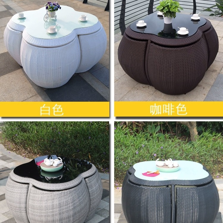 户外圆形梅花桌椅庭院室外露天阳台藤编别墅花园防水防晒休闲藤椅