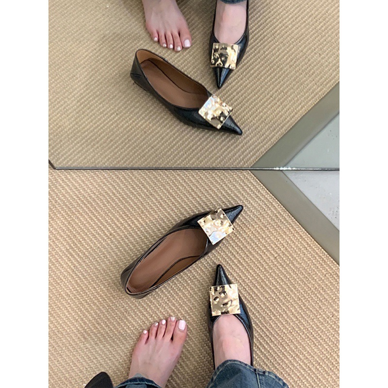 尖头单鞋女2025年新款夏季一脚蹬豆豆鞋低跟瓢鞋浅口女鞋平底鞋子|undefined