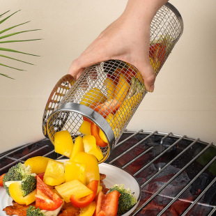 New buckle 304 stainless steel barbecue cage outdoor bbq grill barbecue basket portable roller barbecue tube