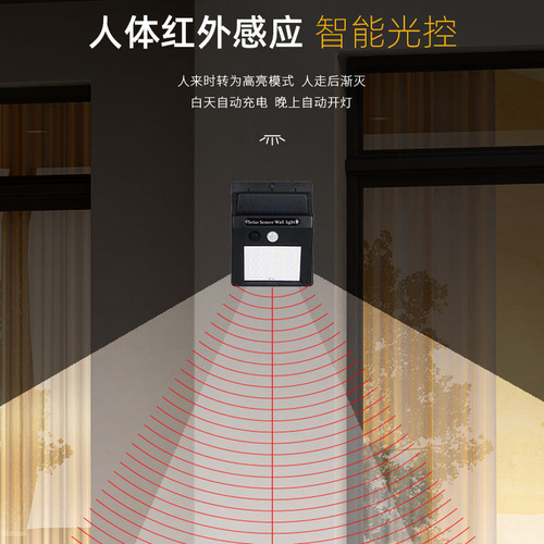 Tiger LED Split Double-Sided Three-Sided Outdoor Courtyard Human Sensor Solar Wall Lamp