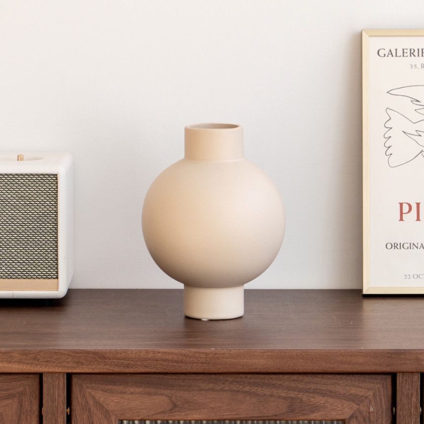 Decoración de vasijas de cerámica redonda mate sala de estar flor seca flor decorativa hogar creativo puerta de entrada decoración de mesa al por mayor